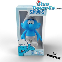 Schtroumpf bleu/blanc 20 cm – Soft Touch (floqué) – Figurine Global Smurfday en vinyle – avec tête et bras mobiles