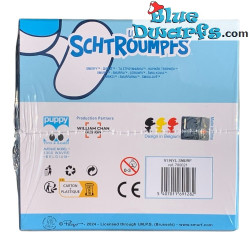 Puffo blu/bianco 20 cm – Soft Touch (floccato) – Figura Global Smurfday in vinile – con testa e braccia mobili