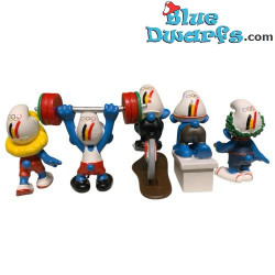 Set completo de los 5 pitufos promocionales del BOIC (Belgisch Olympisch) - Schleich - 5,5cm - Sin Caja