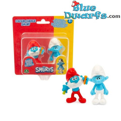 Grande Puffo e Puffo Brontolone figurine - Brontolone cambia colore al freddo - Giochi Preziosi - 5 cm