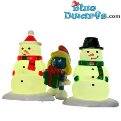 2x LED-Schneemannlichter - Schlumpf-Dekorationsartikel - Schlumpf nicht enthalten - Magic Village - 10cm