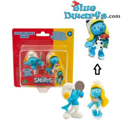 Figura de Pitufina y Pitufo Vanidoso - Pitufina cambia de color con el frío - Giochi Preziosi - 5cm
