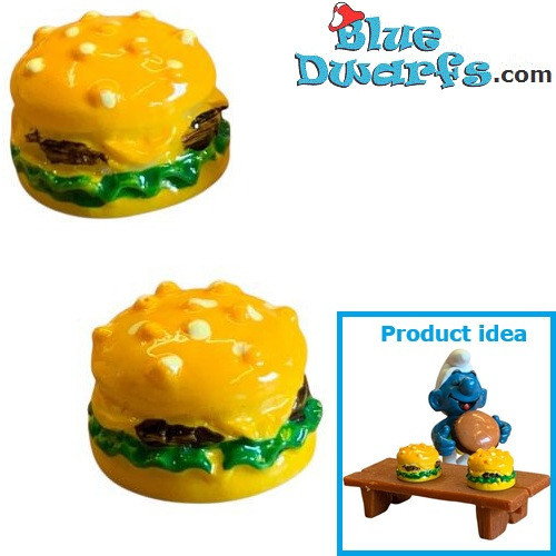 2x Miniature Resin Hamburgers - Smurfs Decoration Product - Smurf Not Included - 2 x 2 cm