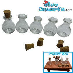 5 x Bouteilles en Verre de Laboratoire - Produit de Décoration Schtroumpfs - Schtroumpf Non Inclus - 2,5x1,5cm