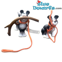 My hero! – Dogs with a stick and a leash in their mouths - Rufus Dog Figurine – Parastone – 9 cm