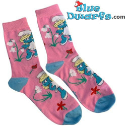 Smurfette with Flowers - Pink - Smurf Women’s Socks - Smurf Movie Merchandise - Size 40-43