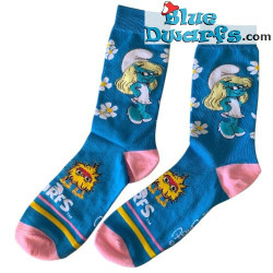 Smurfette with Flowers - Light Blue - Smurf Women’s Socks - Smurf Movie Merchandise - Size 40-43