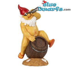 Nain avec télescope assis sur un tonneau – Figurines de Nains Coquins – Polyrésine – 31 cm