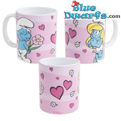 I puffi tazza - Puffetta con un Puffo con fiori e cuori - 320 ML