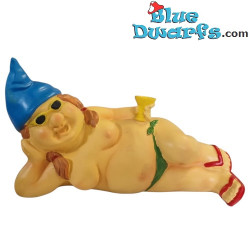 Girl Dwarf lying on her side with blue Hat - Naughty Dwarfs figurines - Polyresin - 13,5 cm