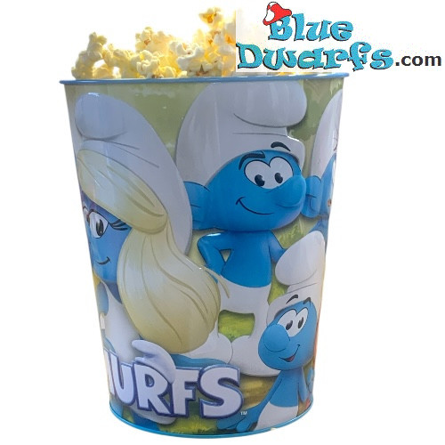 Cubo de palomitas de Los Pitufos – Metal – Merchandising de la película Los Pitufos – Interior azul claro – 2025 – 21 cm