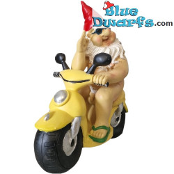 Zwerg sitzend auf einem Motorrad – Freche Zwergenfiguren – Polyresin – 28 cm