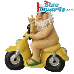 Zwerg sitzend auf einem Motorrad – Freche Zwergenfiguren – Polyresin – 28 cm