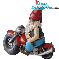 Motorkabouter met zonnebril – Ondeugende Kabouter Beeldjes – Polyresin – 28 cm