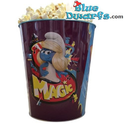 Seau à pop-corn Les Schtroumpfs – L’heure de la MAGIE – Métal – Produits dérivés du film Les Schtroumpfs – Intérieur turquoise