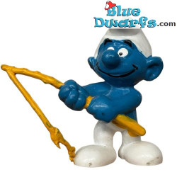 20101: Puffo pescatore - Canna da pesca gialla - Schleich - 5,5 cm