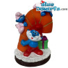 Papa Schlumpf mit Baby-Schlümpfen auf Weihnachts-Süßigkeit - Zuckerdekoration - BIP Holland - +/- 8 cm