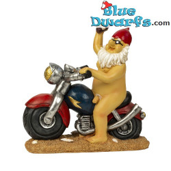 Enanito motociclista con botella de cerveza - Figuras de Enanitos Traviesos - Poliresina - 32 cm