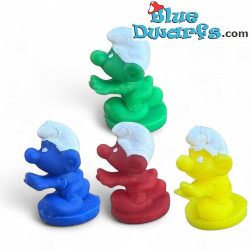Set van 4 Mini Slaapwandelende Smurfen - Vintage Smurfen - Comansi - Geel, Groen, Rood en Blauw - +/- 2 cm