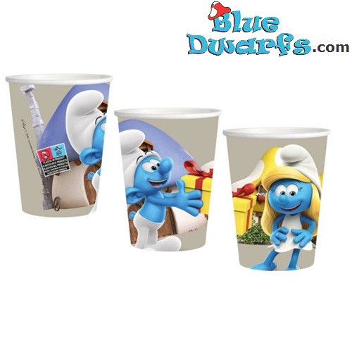 8 x Bicchieri di cartone dei Puffi - Festa di compleanno dei Puffi - 250 ml