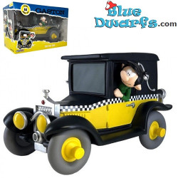 Gaston Lagaffe  in his car Taxi Fiat 509 - Moneybox figurine - Plastoy - 15cm