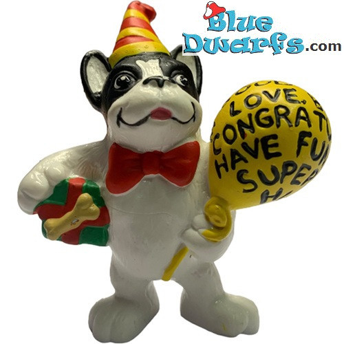 Franse Bulldog met verjaardagsballon - Hondenfiguurtje - Bullyland - +/- 7cm