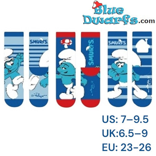 3x Smurfen Sokken Set - Smurfen Kindersokken - Smurfen Merchandise - Maat 23/26