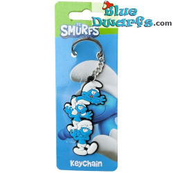 3 Smurfen op elkaar - De Smurfen sleutelhanger - 6 cm