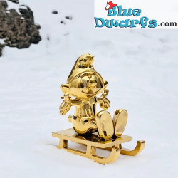Schtroumpf sur luge les bras écartés - Gold Schtroumpfs - Skultuna - 55mm