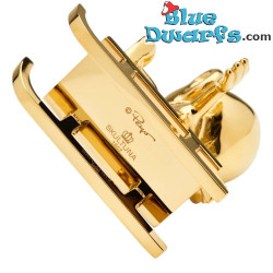 Smurf op slee - Gouden Smurfen - Skultuna - 55mm