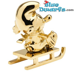 Schlumpf auf Schlitten mit ausgebreiteten Armen- Goldschlumpfe - Skultuna - 55mm