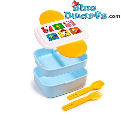 Snoopy & Woodstock Bento Lunch Box with Cutlery - Snoopy Merchandise - Peanuts - 9 x 15.5 cm