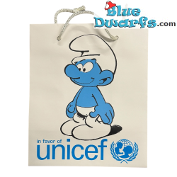 Weiße Papiertüte – UNICEF in Zusammenarbeit mit 50 Jahre Schlümpfe – 20 × 24 cm