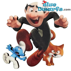 Gargamel und Azrael verfolgen einen Schlumpf – Harzmagnet – Power Gift - 9cm