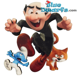 Gargamel and Azrael chasing a Smurf - Resin Magnet - Power Gift - 9cm