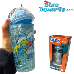 Smurfette, Papa Smurf & Brainy Smurf - Smurf Glitter Shaker Cups Smurf on Top - Power Gift - 400 ML