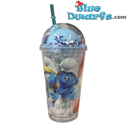 Smurfette, Papa Smurf & Brainy Smurf - Smurfs Shakes Cup with Smurf on Top - Power Gift - 400 ML