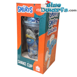 Pitufina, Papá Pitufo y Pitufo Filósofo – Vaso shaker de Los Pitufos con Pitufo en la tapa – Power Gift