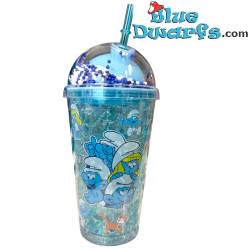 Schtroumpfette et les Schtroumpfs – Gobelet shaker pailleté Schtroumpf avec Schtroumpf sur le dessus – Power Gift - 400 ML