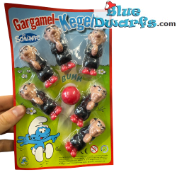 Mini Bowling set plastic - 6 Gargamels en 1 balletje - De Smurfen - 6cm
