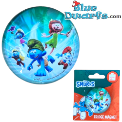 Hoja y Los Pitufos – Imán de Cristal Circular de los Pitufos – Power Gift – 5 cm
