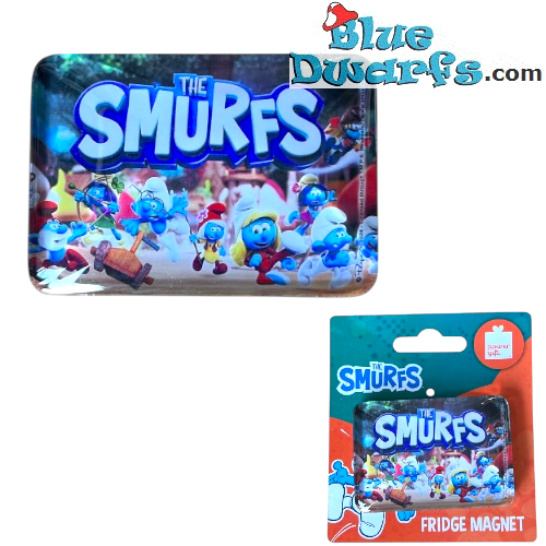 The Smurfs Village - Smurf Rectangle Glass Magnet - Power Gift - 5 x 6 cm