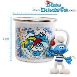 Pitufina, Papá Pitufo y Pitufo Filósofo – Taza esmaltada de Pitufo – Power Gift - 350 ML