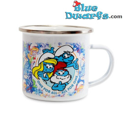 Pitufina, Papá Pitufo y Pitufo Filósofo – Taza esmaltada de Pitufo – Power Gift - 350 ML
