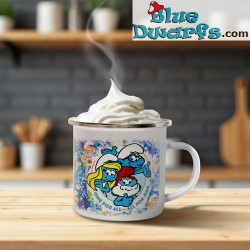 Puffetta, Grande Puffo e Puffo Quattrocchi – Tazza smaltata Puffo – Power Gift - 350 ML