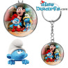 Pitufina, Papá Pitufo y Gargamel – Llavero de Cristal de los Pitufos – Power Gift – 7 cm
