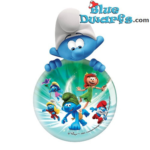 Leaf and The Smurfs - Smurf Circular Glass Magnet - Power Gift - 5 cm