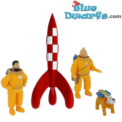 Kuifje, Haddock en Bobbie Kosmonauten en Kuifje Raket (17cm) – Kuifje Hars Figuren Collectieset – Tintinimaginatio