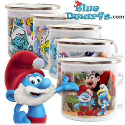 Set de 5 Tazas Familiares - Tazas de Esmalte de Los Pitufos - Power Gift - Idioma Inglés - 350 ML