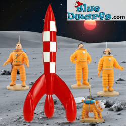 Kuifje, Haddock, Zonnebloem en Bobbie als Kosmonauten met Kuifje Raket - Kuifje Resin Figuren Collectieset - Tintinimaginatio